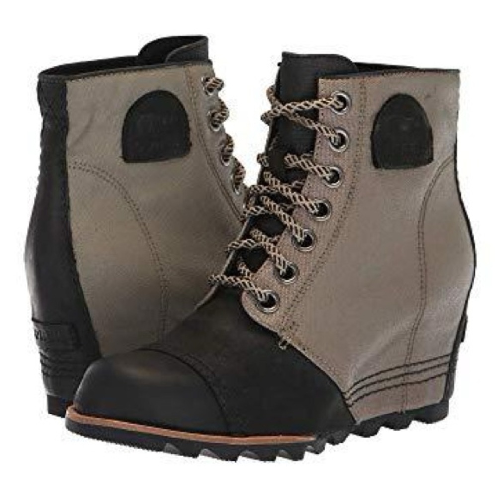 Sorel Women's Two-Tone Lace-Up Wedge Boots in Black and Taupe